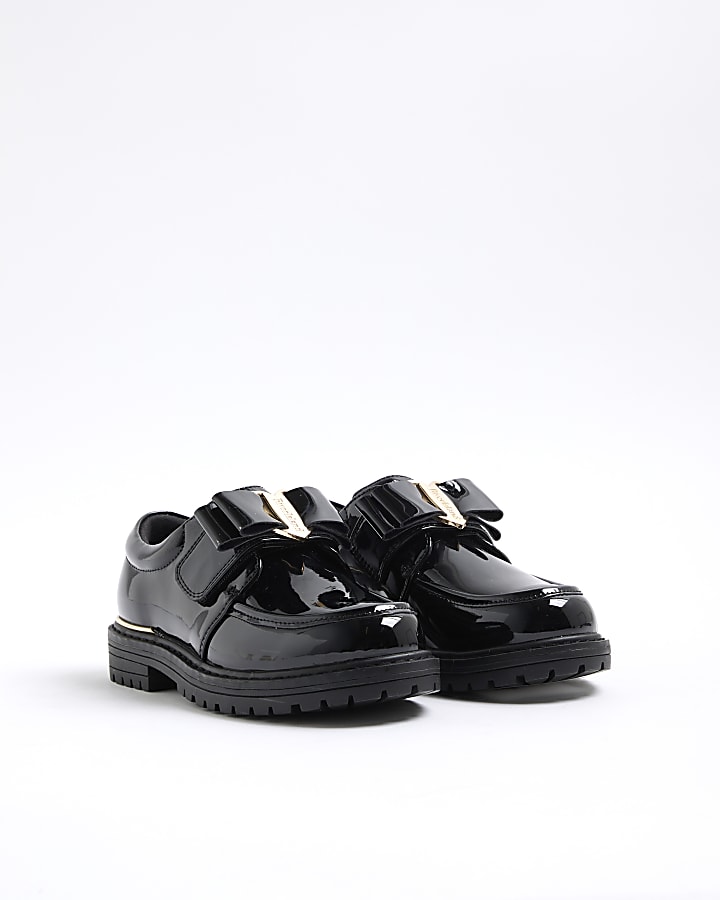 Girls Black Chunky Bow Strapped Shoes