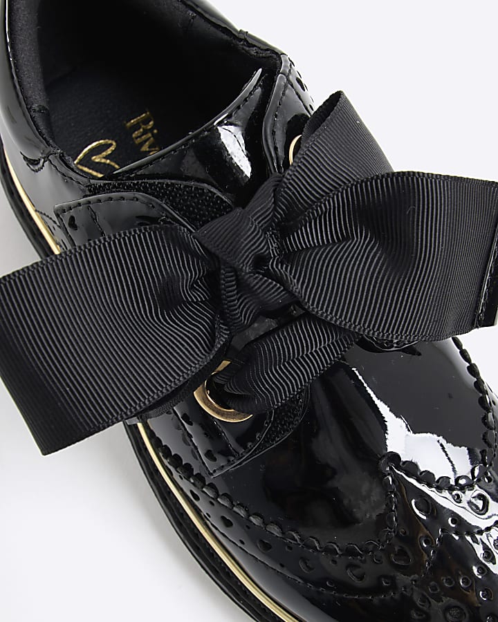 Girls Black Bow Brogue Shoes