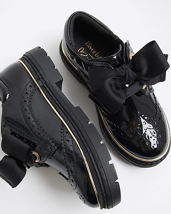 Girls Black Bow Brogue Shoes