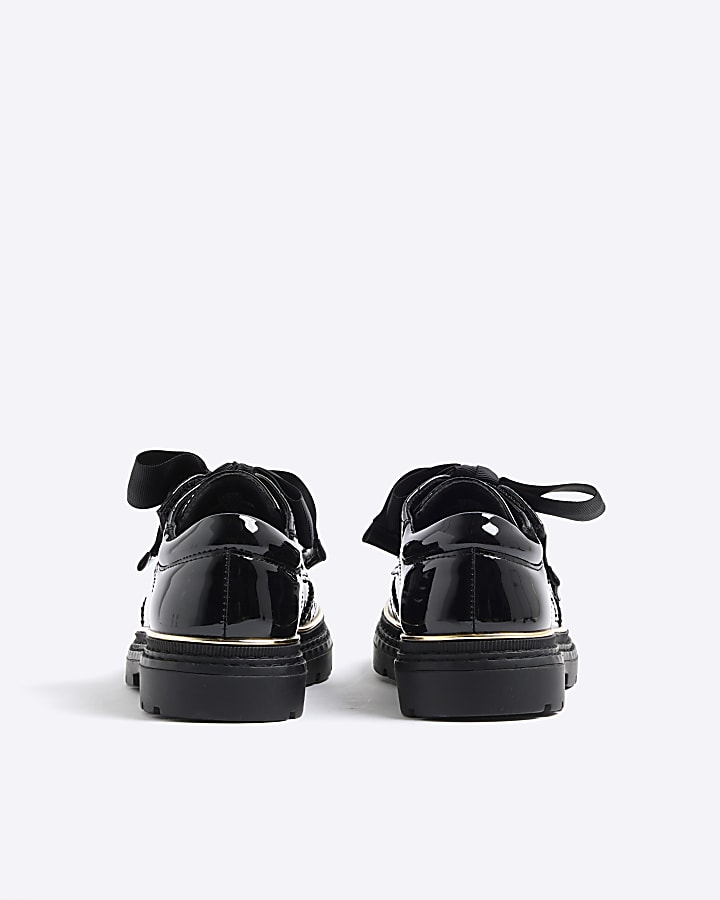 Girls Black Bow Brogue Shoes