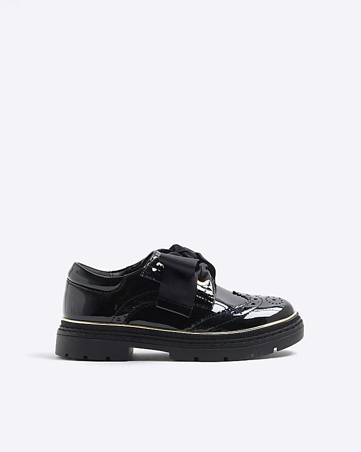 Girls Black Bow Brogue Shoes