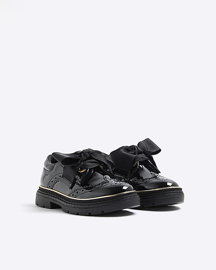 Girls Black Bow Brogue Shoes