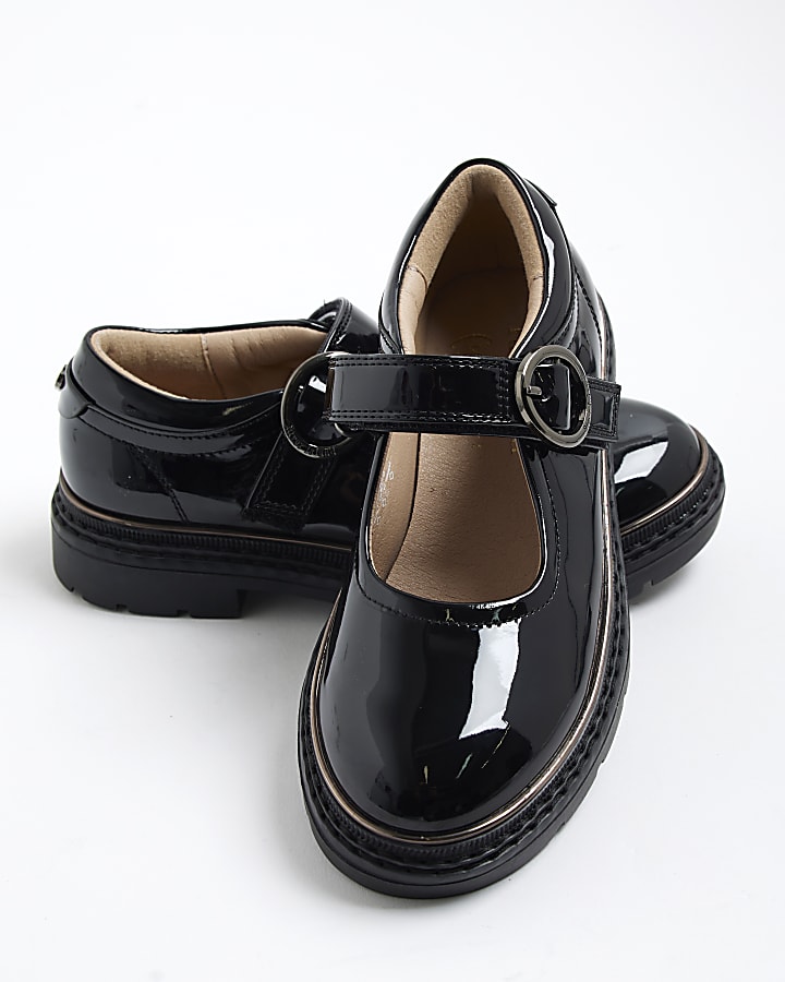 Girls Black Buckle Mary Jane Shoes