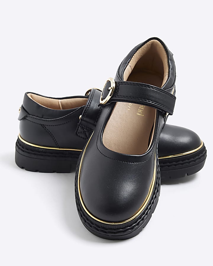 Girls Black Oval Buckle Mary Jane Shoes