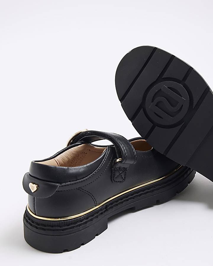 Girls Black Oval Buckle Mary Jane Shoes