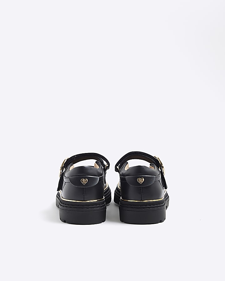 Girls Black Oval Buckle Mary Jane Shoes