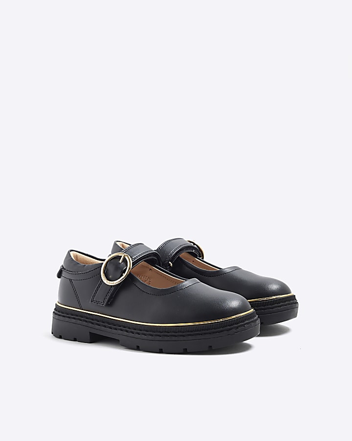 Girls Black Oval Buckle Mary Jane Shoes