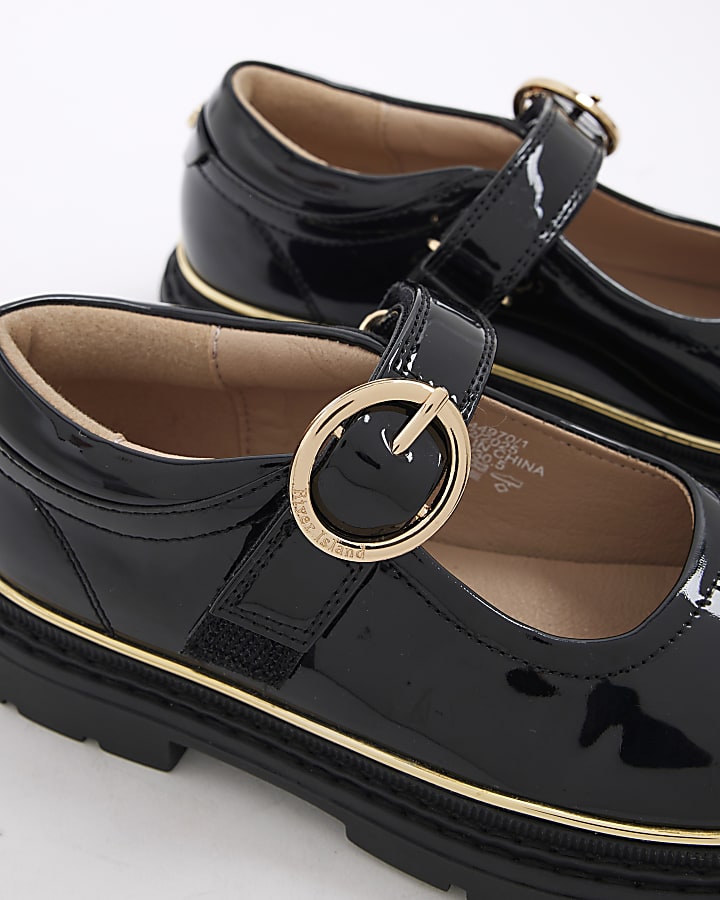 Girls Black Oval Buckle Mary Jane Shoes