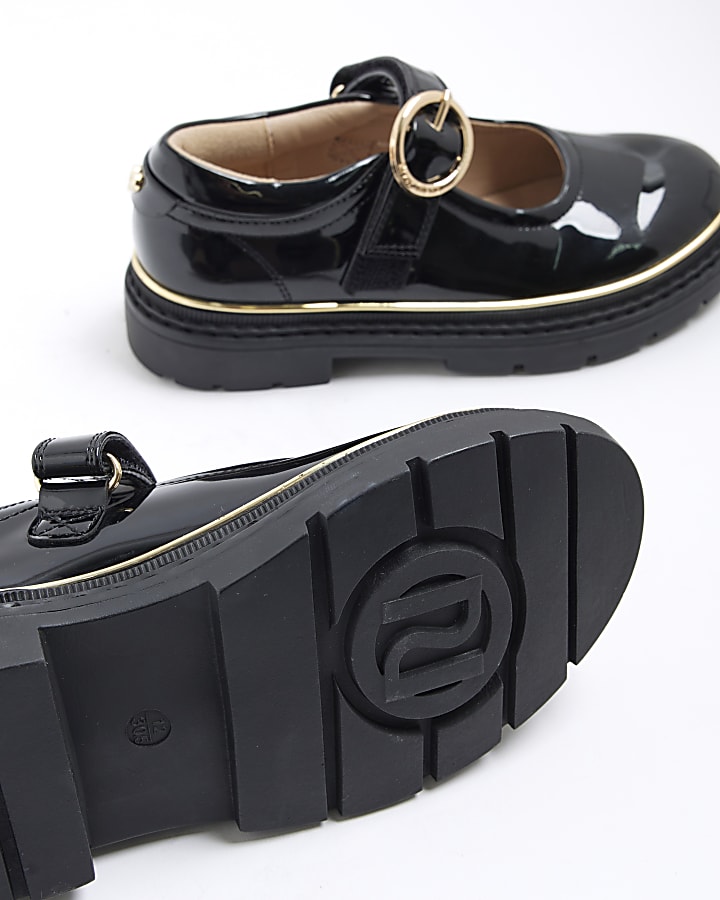 Girls Black Oval Buckle Mary Jane Shoes
