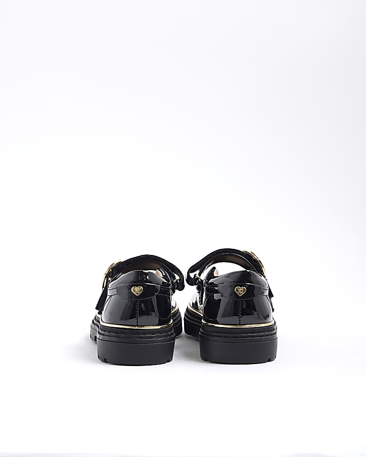 Girls Black Oval Buckle Mary Jane Shoes