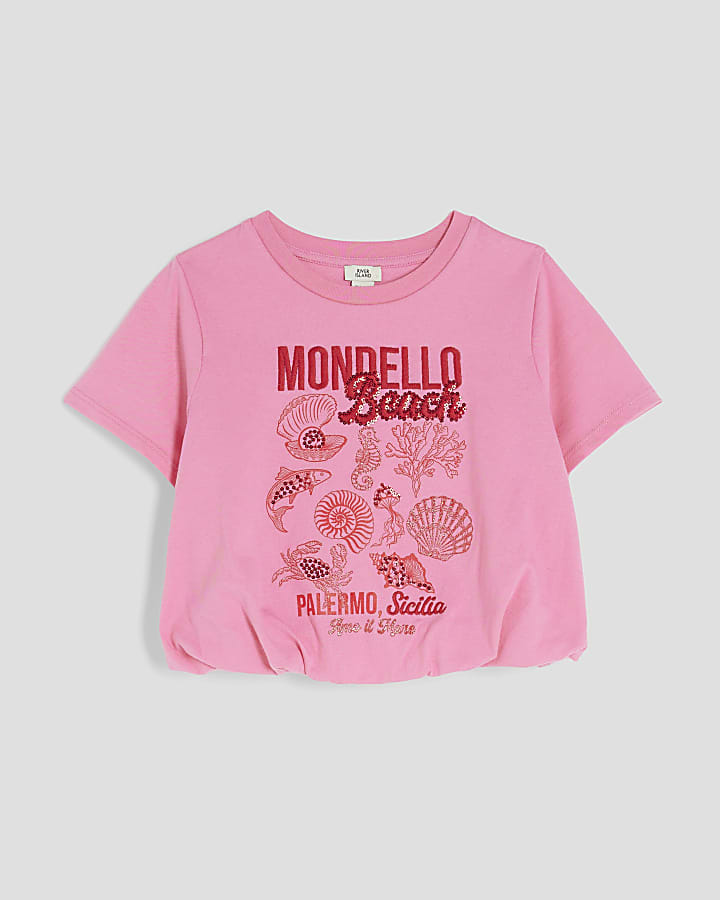 Girls Pink Bubble Hem T-Shirt