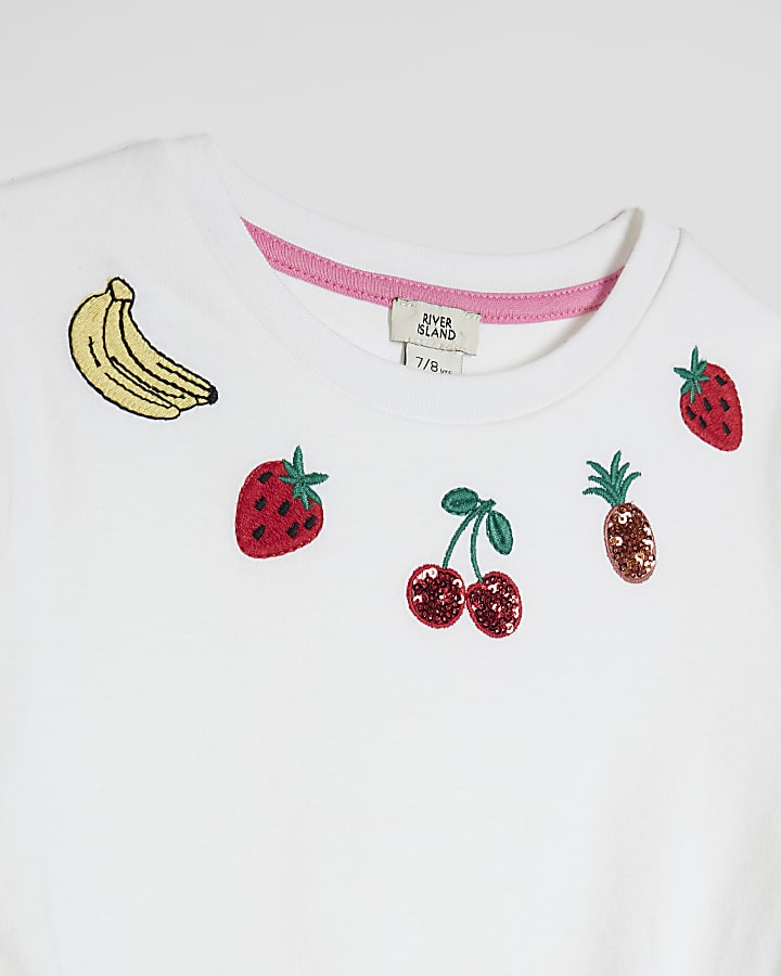 Girls White Fruit Bubble Hem T-Shirt