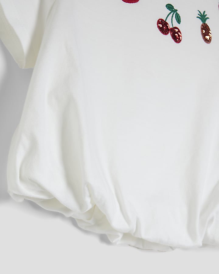 Girls White Fruit Bubble Hem T-Shirt