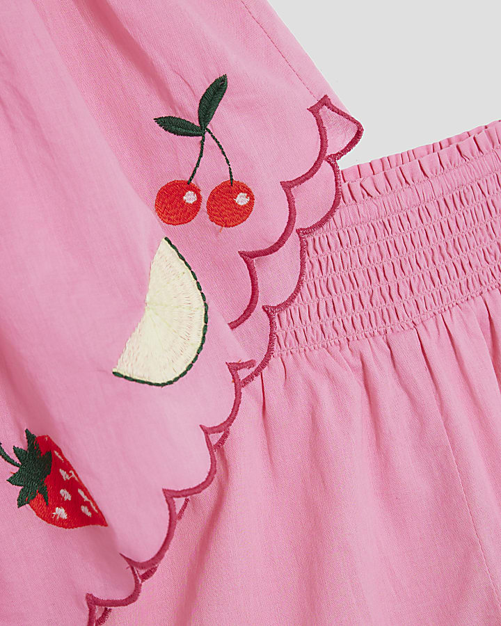 Girls Pink Fruit Hanky Hem Cami Top Set