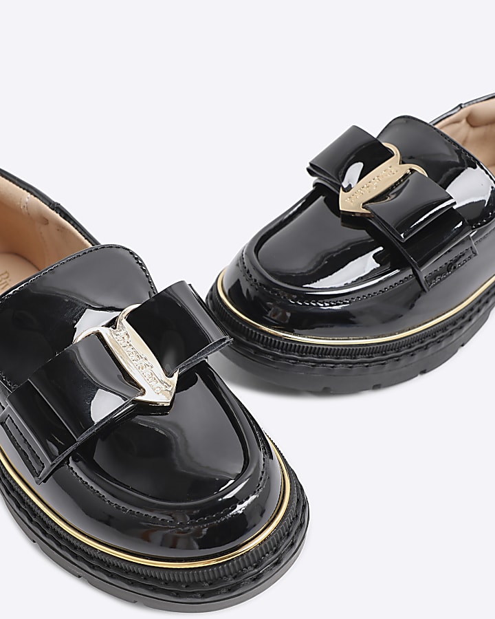 Girls Black Bow Patent Loafers