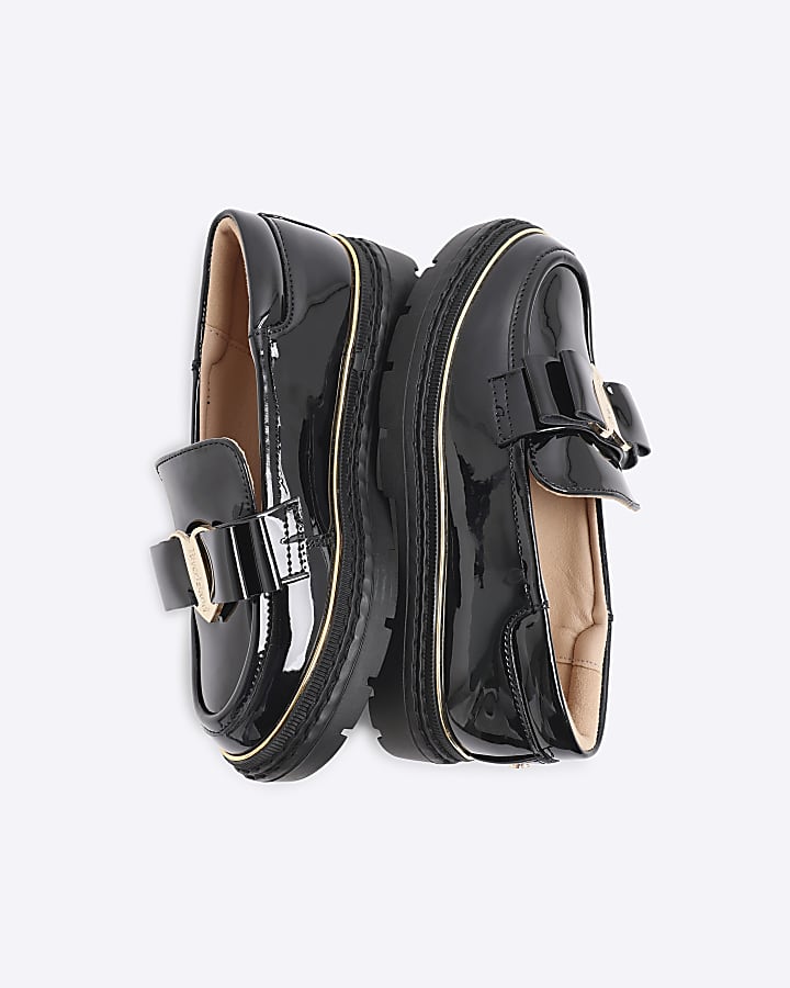 Girls Black Bow Patent Loafers