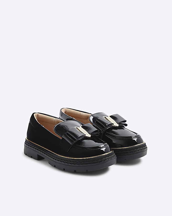 Girls Black Bow Patent Loafers