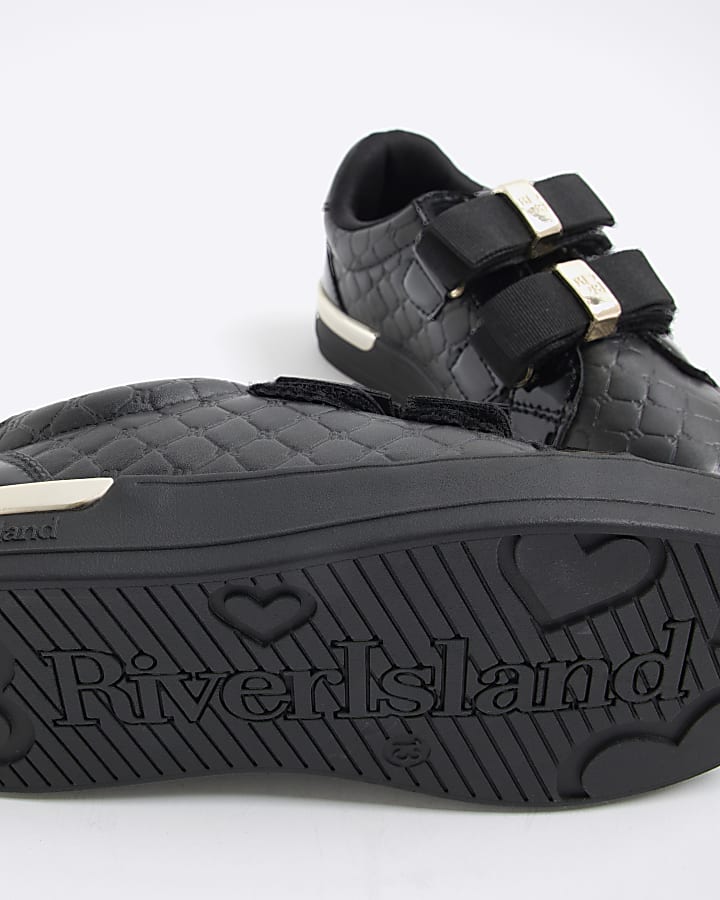 Mini Girls Black Double Bow Trainers