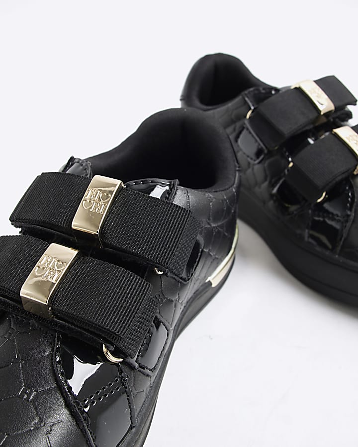 Mini Girls Black Double Bow Trainers
