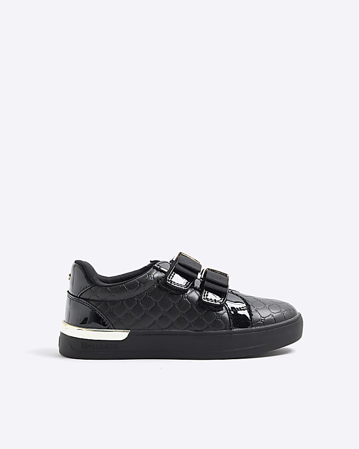 Mini Girls Black Double Bow Trainers