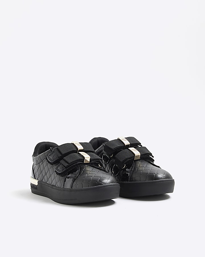 Mini Girls Black Double Bow Trainers