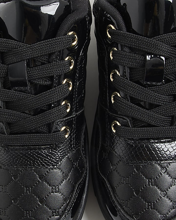 Girls Black Chain Charm Trainers