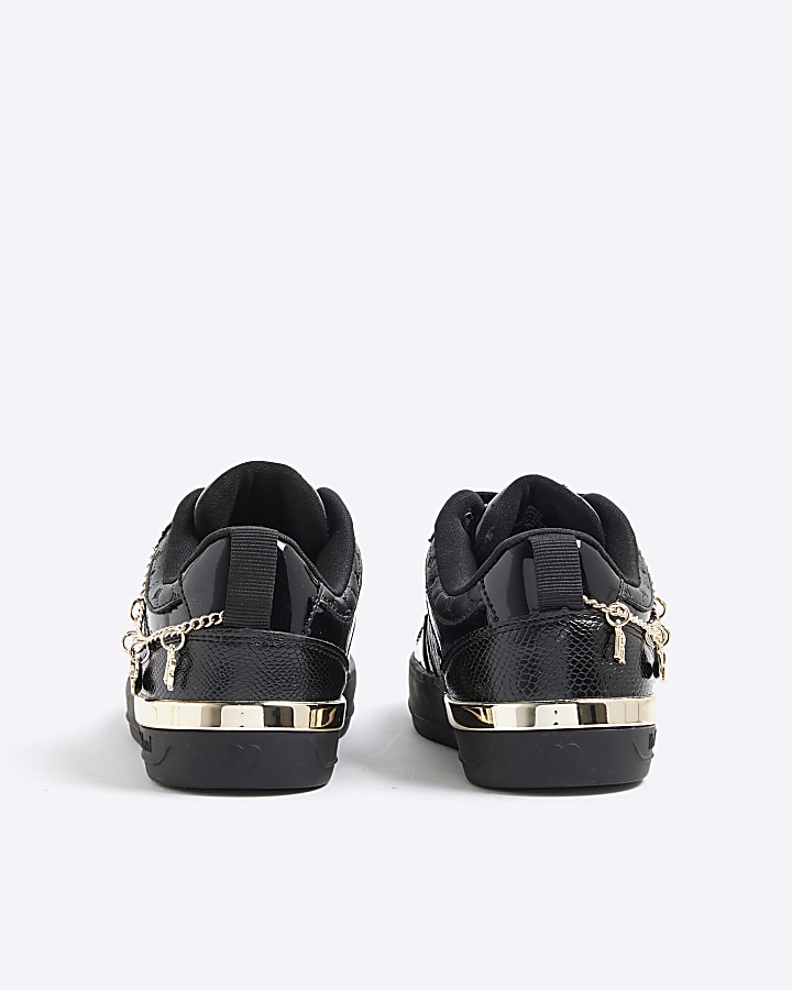 Girls Black Chain Charm Trainers