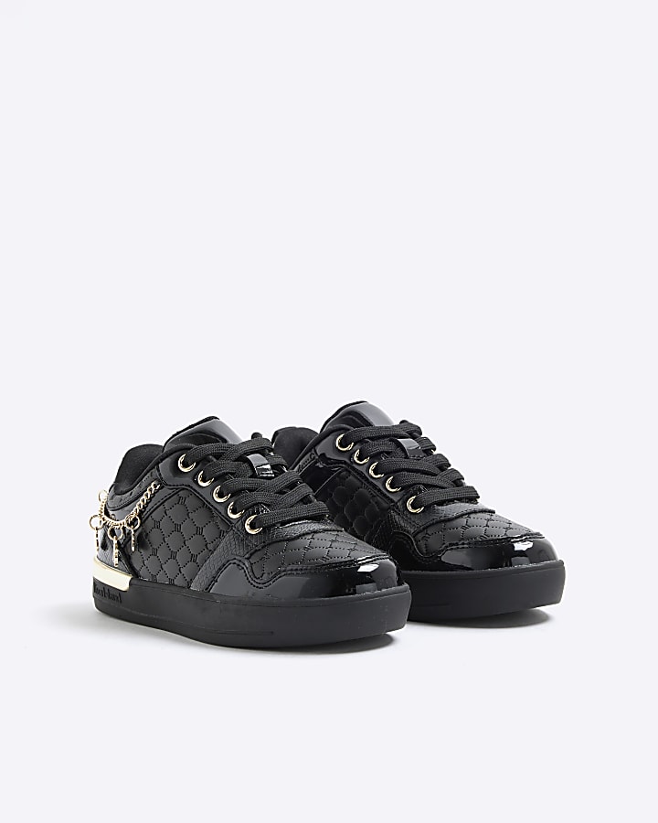 Girls Black Chain Charm Trainers