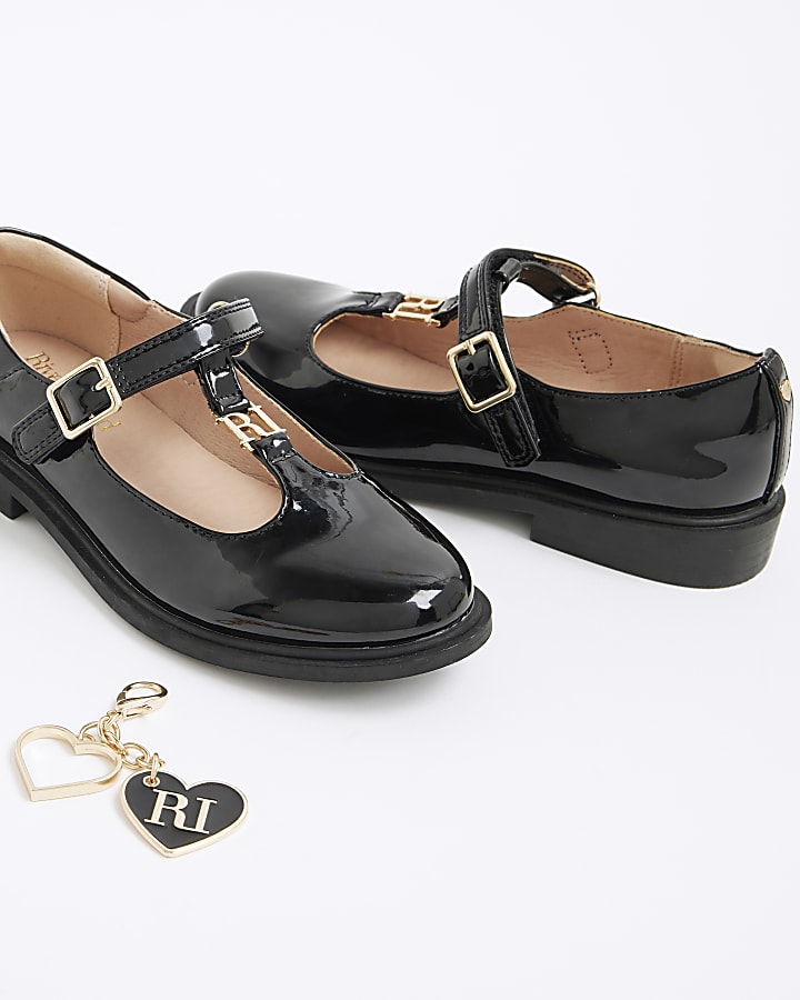 Girls Black T-Bar Charm Ballet Pumps