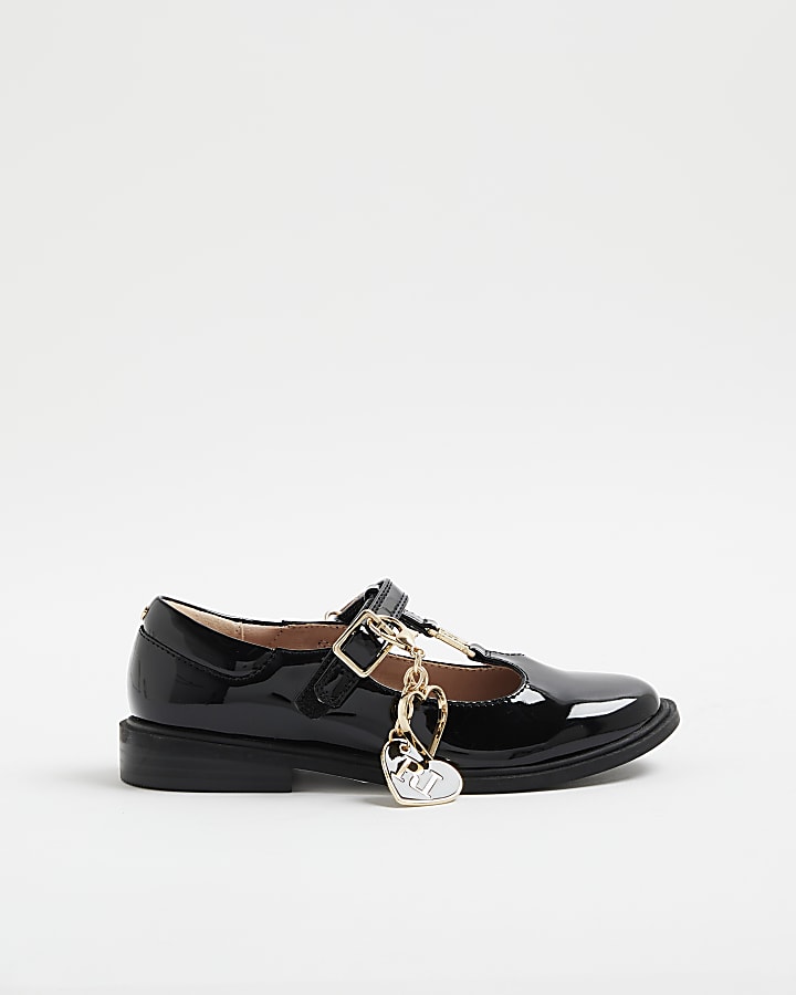Girls Black T-Bar Charm Ballet Pumps
