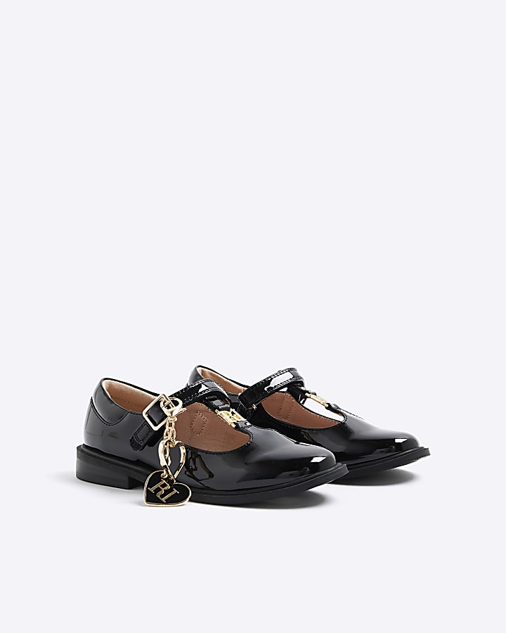 Girls Black T-Bar Charm Ballet Pumps