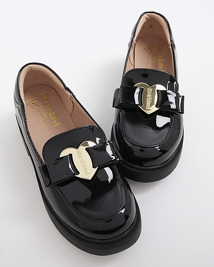 Girls Black Chunky Bow Loafers