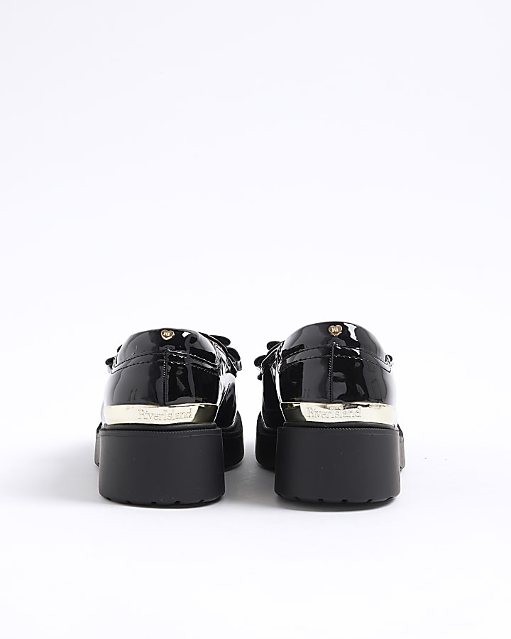Girls Black Chunky Bow Loafers