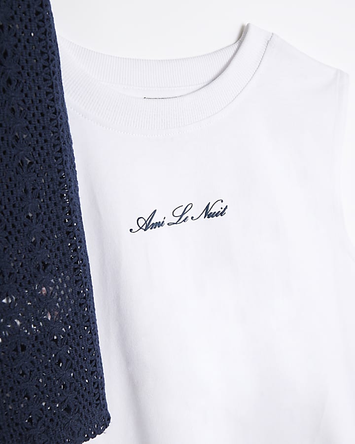 Boys Navy Crochet Shirt 3 Piece Set