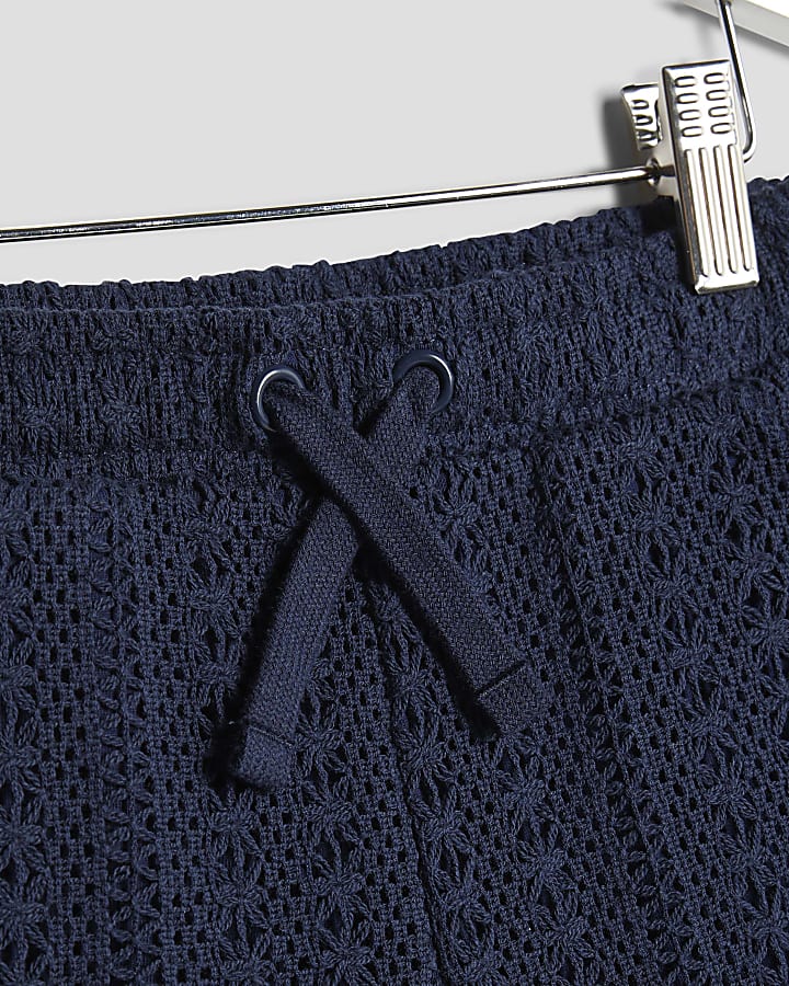 Mini Boys Navy Crochet Shirt 3 Piece Set