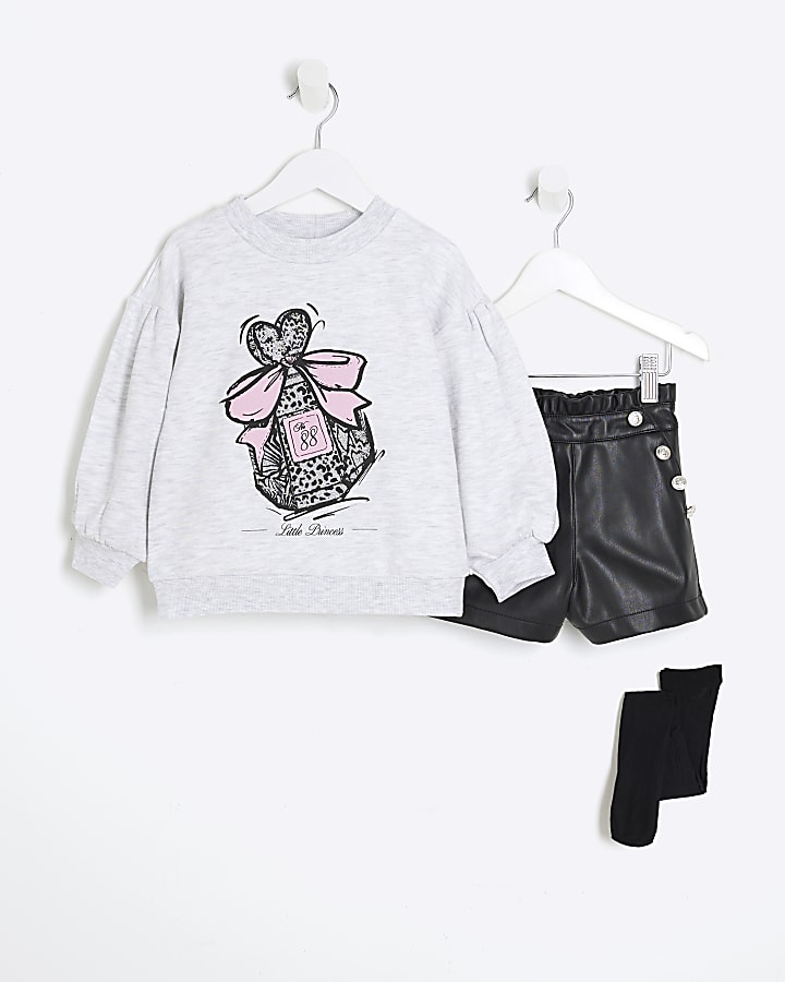 Mini Girls Grey Perfume Jumper 3 Piece Set