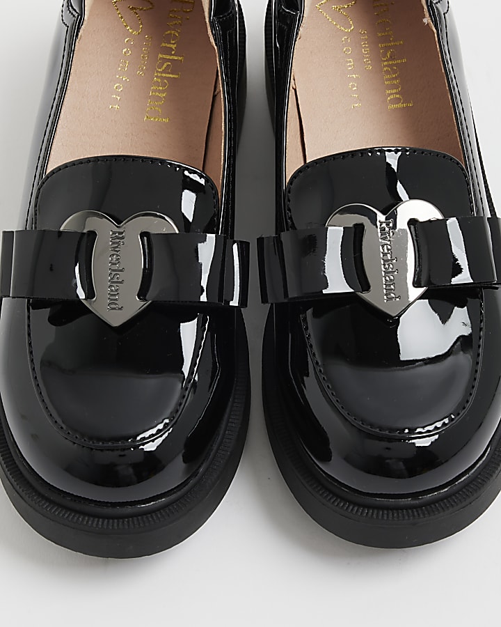 Girls Black Chunky Bow Loafers