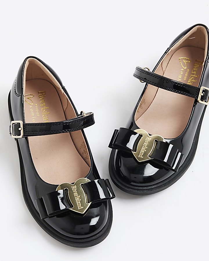 Girls Black Bow Heart Ballet Pumps
