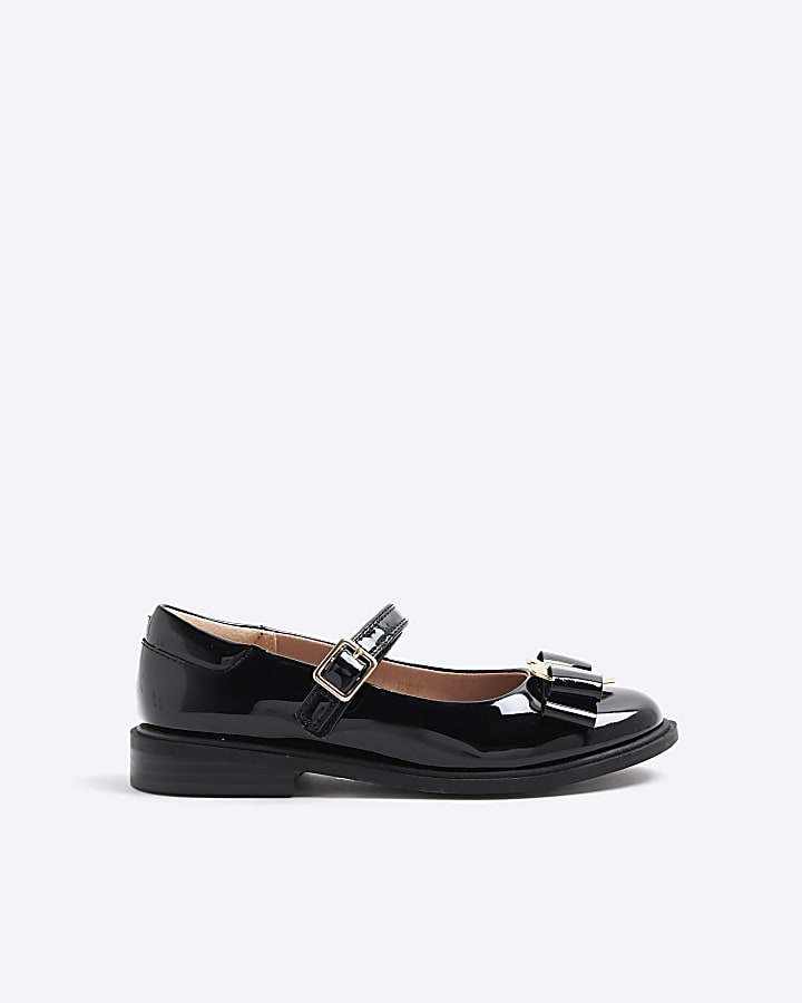 Girls Black Bow Heart Ballet Pumps