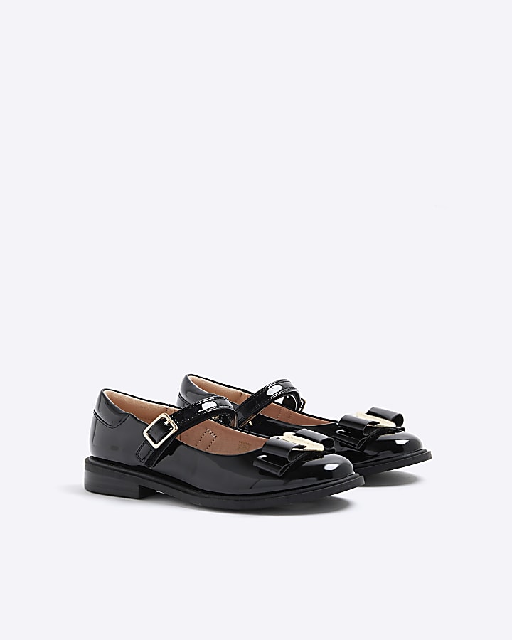 Girls Black Bow Heart Ballet Pumps