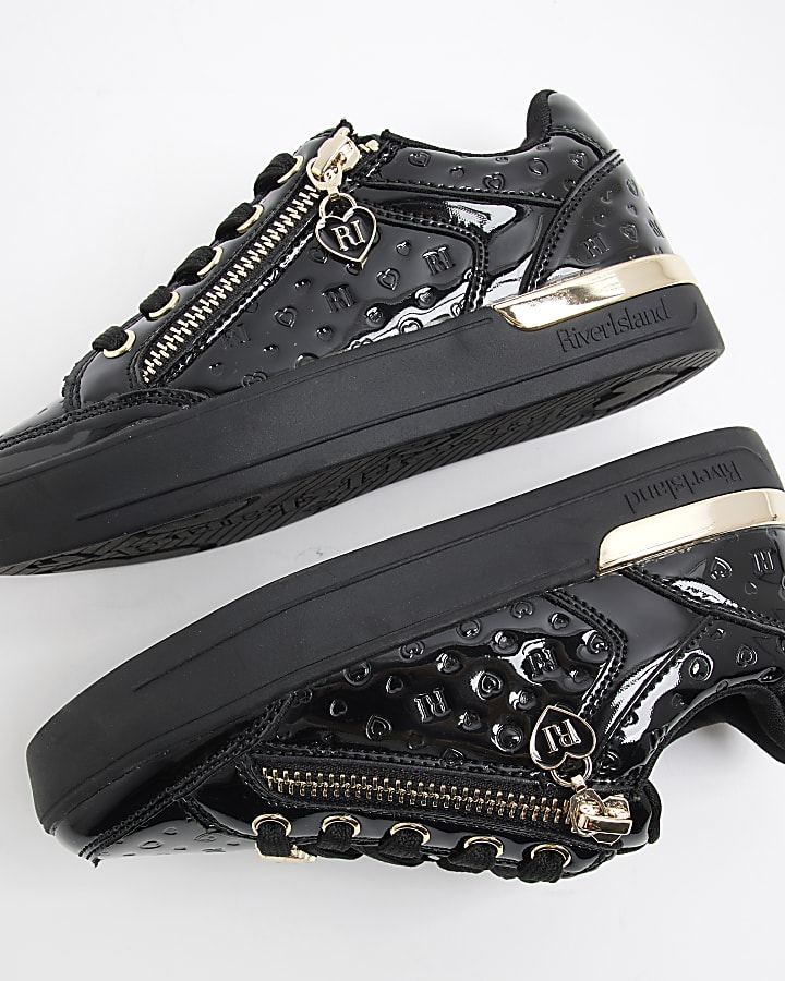 Girls Black Patent Trainers