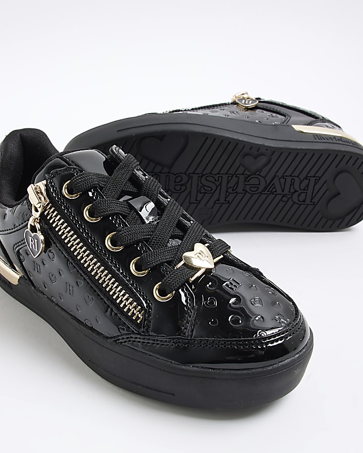 Girls Black Patent Trainers