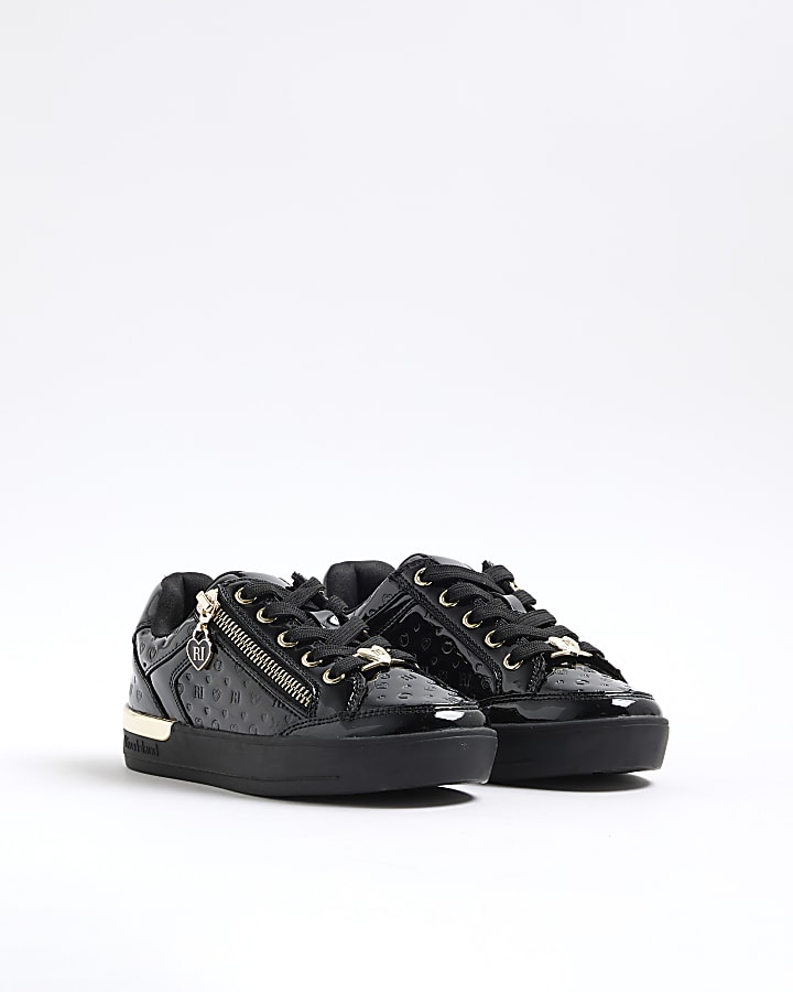 Girls Black Patent Trainers