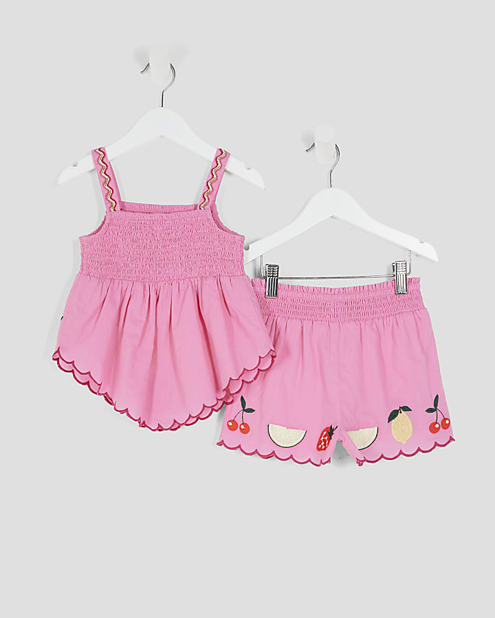 Mini Girls Pink Fruit Top and Shorts Set