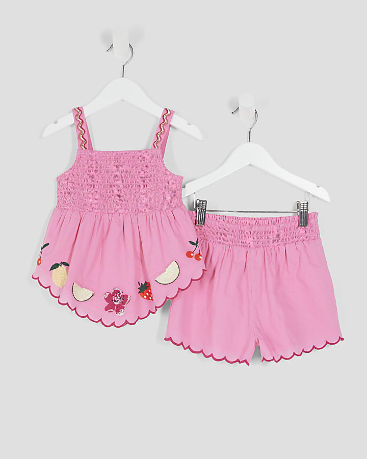 Mini Girls Pink Fruit Top and Shorts Set