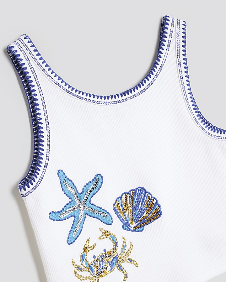 Girls White Starfish Tank Top