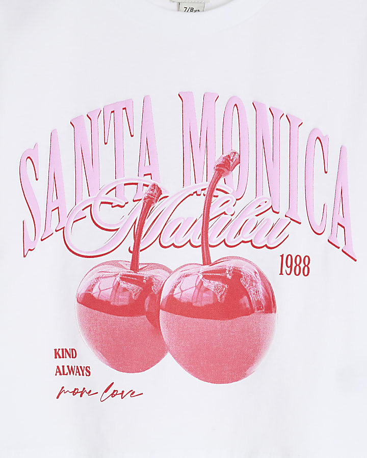 Girls White Santa Monica Cherry T-Shirt