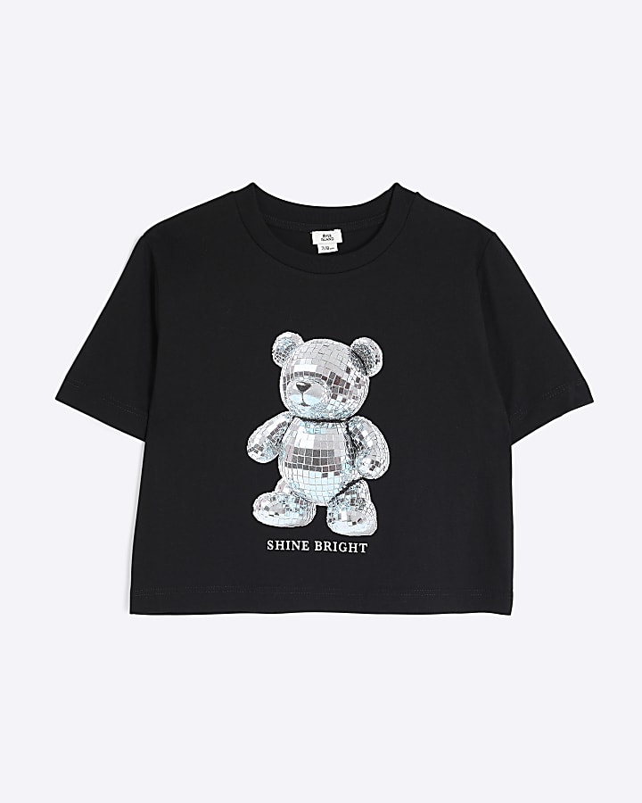 Girls Black Disco Bear T-Shirt