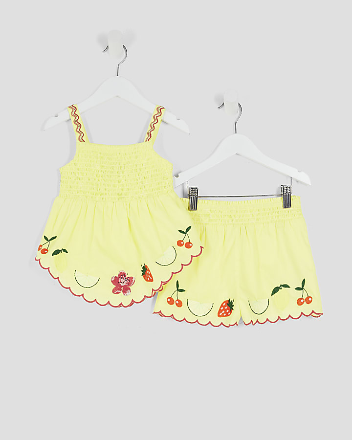 Mini Girls Yellow Fruit Top and Shorts Set