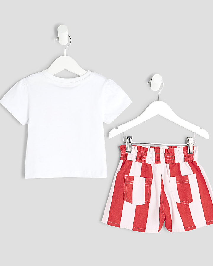 Mini Girls White Shell Stripe Shorts Set
